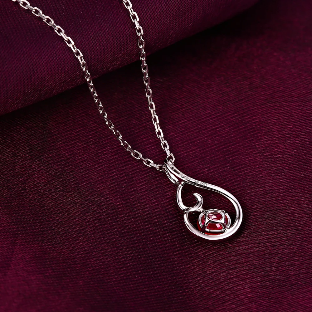 CaiMao 14KT/585 White Gold 0.69ct Natural Red Ruby 0.054ct Round Cut Diamond Engagement Gemstone Pendant Jewelry