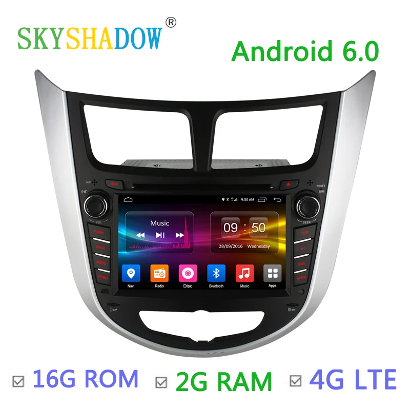 Excellent C500 1024*600 Quad core 4G SIM 2G RAM Android 6.0 CAR DVD Player Radio wifi BT for Hyundai Verna Accent Solaris 2011 2012 2013 0