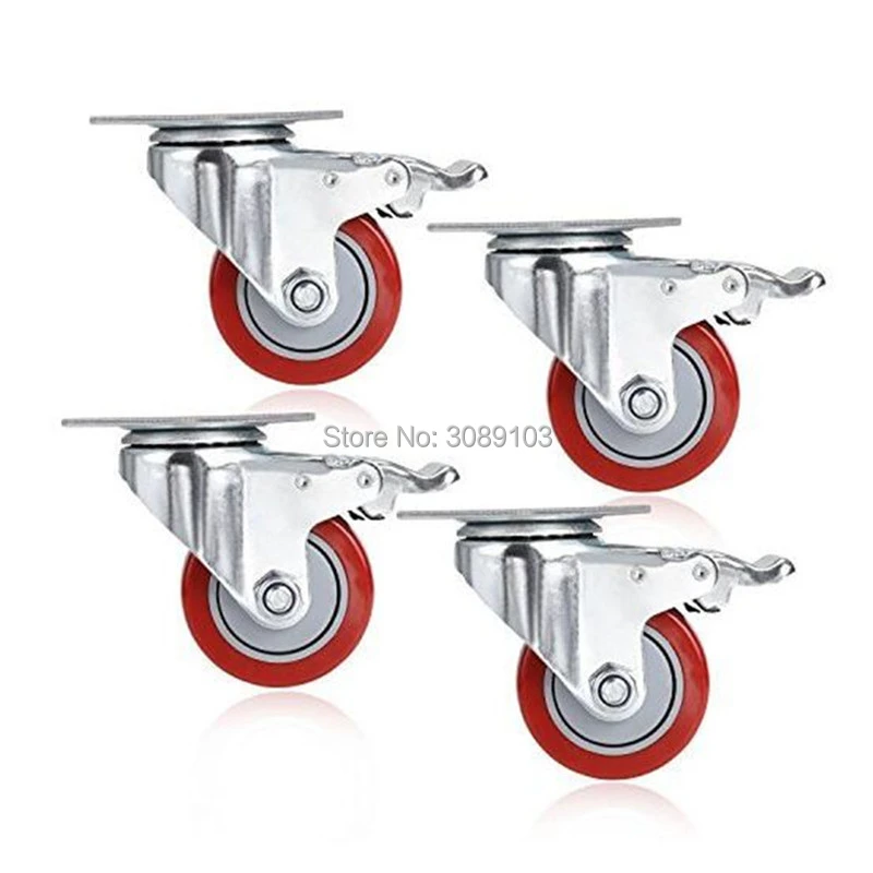

4 pcs red pvc caster medium duty caster wheel double brake pvc caster