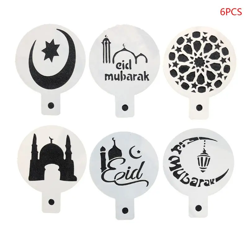 

6Pcs/Set Eid Mubarak Ramadan Coffee Flower Spray Stencils Cake Mold Decorating DIY Mould Fondant Template