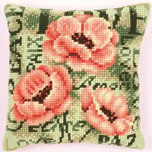 

JCS RED POPPY DIY Needlework Kit Unfinished Acrylic Yarn Embroidery Pillow Tapestry Canvas Cushion Front Cross Stitch Pillowcase