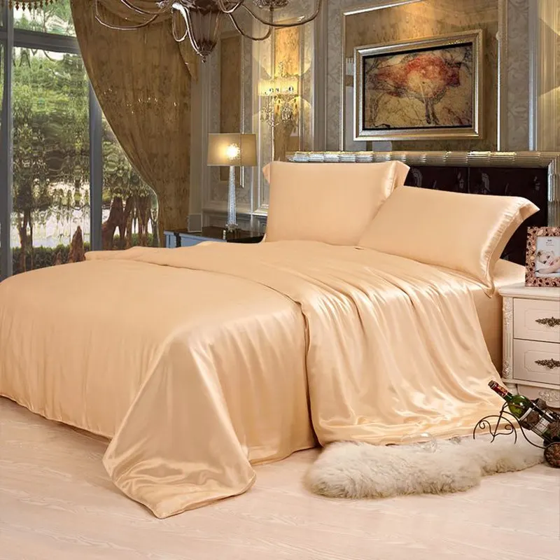 - Silk Bedding Sets 4pcs 19MM Seamless Duvet Cover Flat Sheet Pillowcase 100 Mulberry Silk Dyed Fabric Multicolor ls030019007