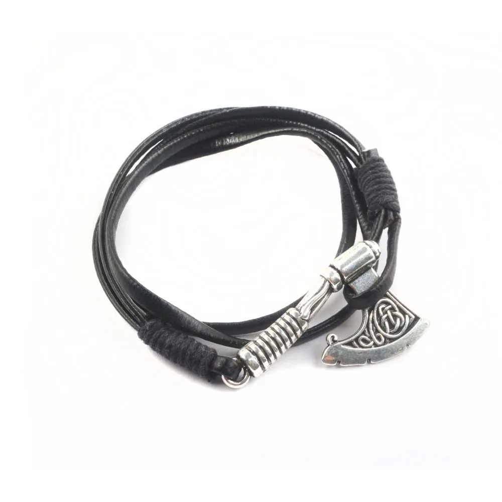 

Fashion Jewelry Viking Bracelet Leather Wrap Axe Men's Accessories High Quality Metal Axe Rope Chain Bangles