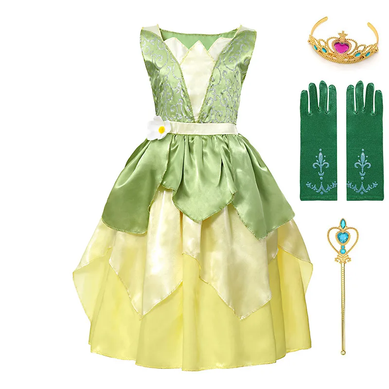 Dress Set-2 Сказка Принцесса и лягушка костюм для детей в возрасте размер на 3–8 лет девочка принцесса платье Тиана день рождения Фэнтези платье вечерние платье - Цвет: Dress Set-2