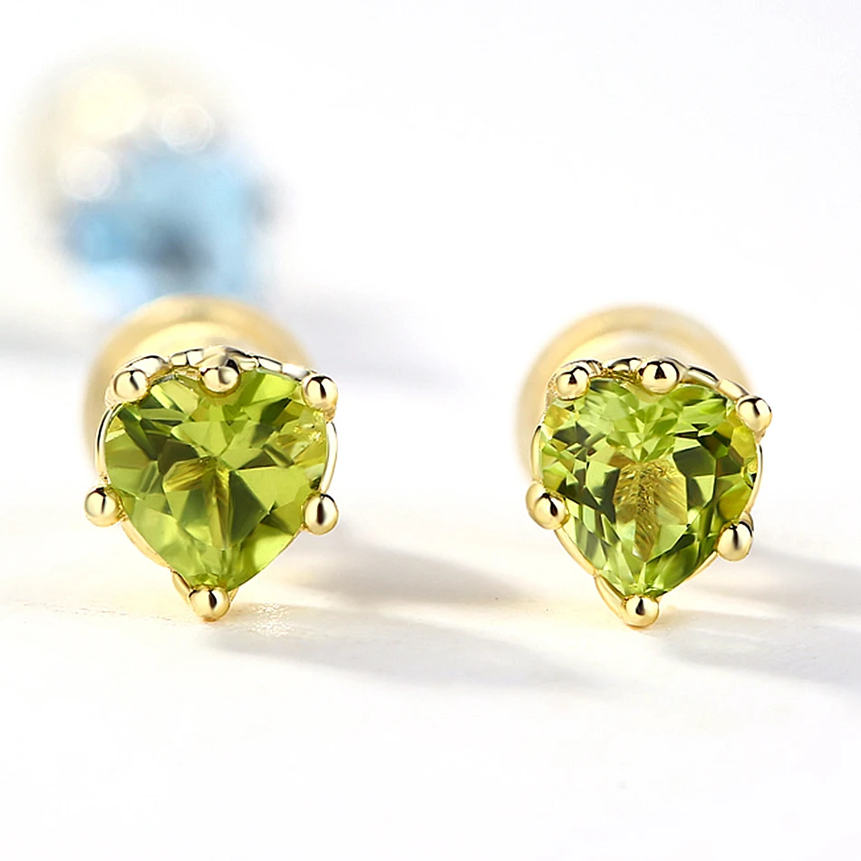 ALLNOEL Heart Stud Earrings Luxury Green Gemstone Natural Peridot Earrings For Women Fine Jewelry Valentine's Day Engagement New (3)