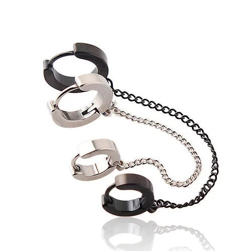 

titanium steel hipsters Double ear pierced ear clip personality eardrop ear chain wholesale Earrings New Punk