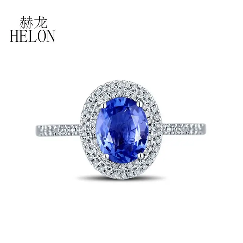 HELON Solid 10k белое золото Сертифицированный круглый 0.65ct натуральные сапфиры& Алмазы обручальные свадебные мужские кольца модные праздничные ювелирные изделия