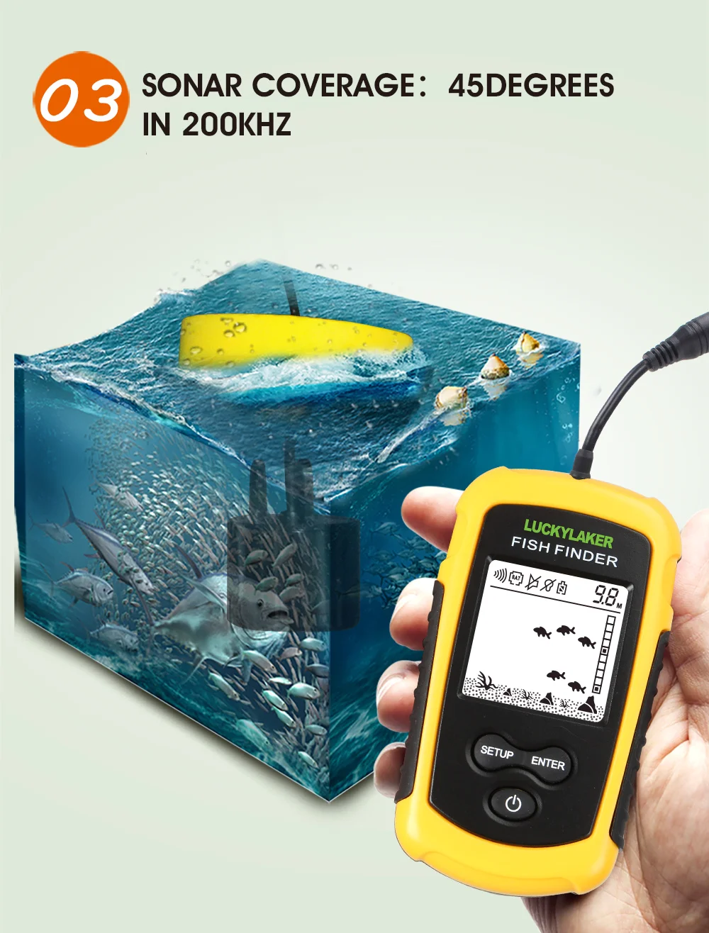 Lucky FF1108-1 Portable Sonar Alarm Fish Finder Echo Sounder 0.7-100M Transducer Sensor Depth Finder4