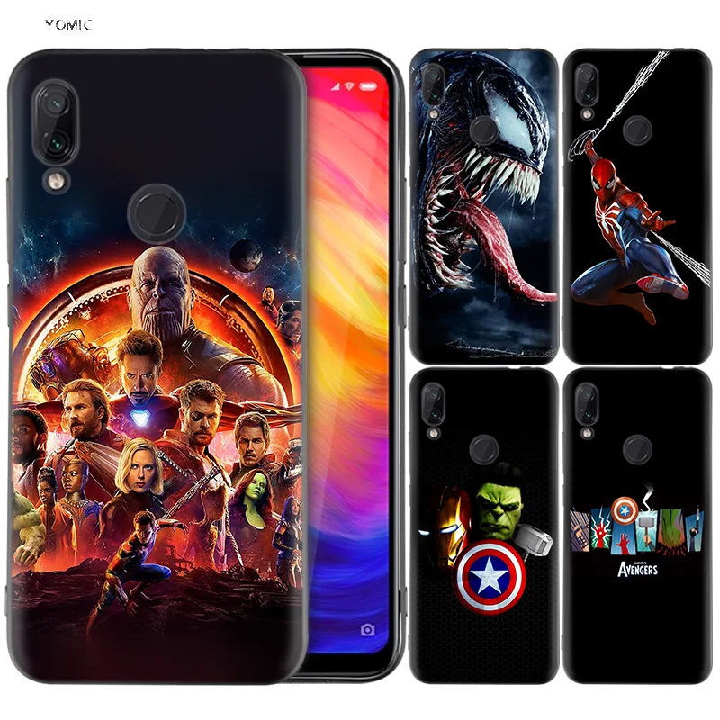 

Silicone Coque Case for Xiaomi Redmi Note 7 6 5 Pro Mi A1 A2 8 Lite 9 GO Poco F1 S2 4 4X Plus Avengers Superman Venom Shield Spi