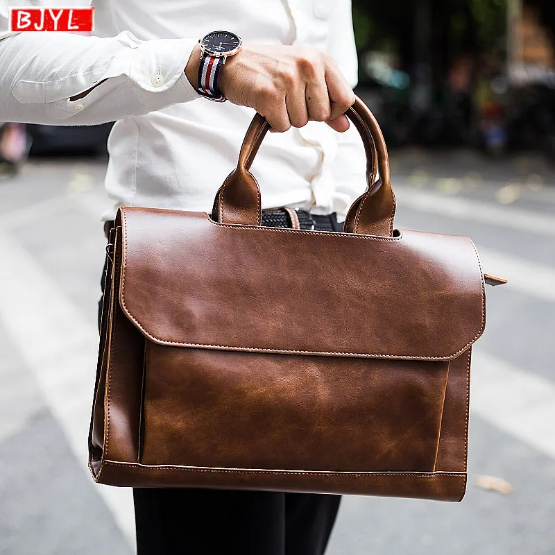 الرجال حقيبة جلد طبيعي مجنون الحصان الجلود الرجال حقيبة حقيبة كتف الأعمال crossbody أكياس 14 \