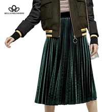 Bella Philosophy Женская Новинка Осень Зима Ретро бархатная плиссированная юбка с высокой талией Тибетский синий зеленый