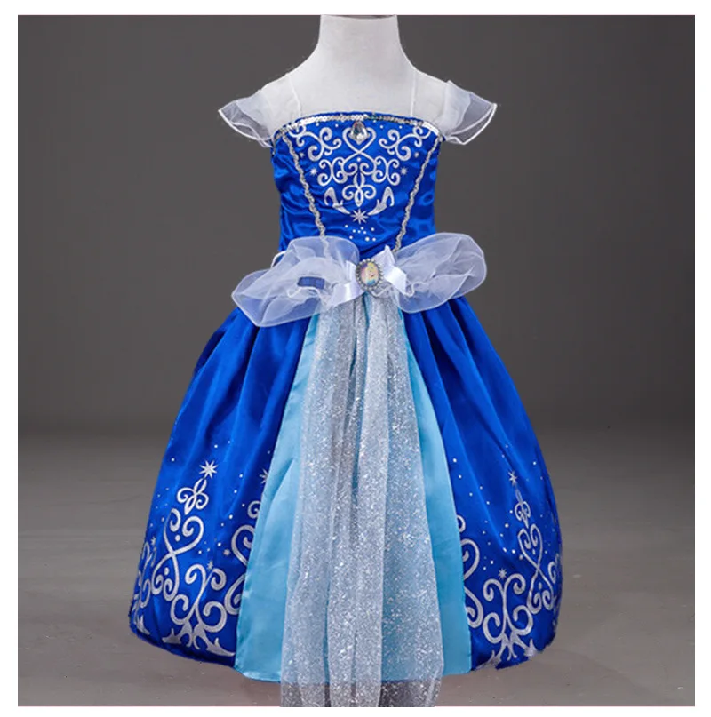 Новое платье для девочек нарядное платье принцессы детская одежда для девочек Белоснежка платье Золушки спальный Красота Софии, Рапунцель, косплей костюм Костюмы, для детей от 2 до 8 лет, футболки - Цвет: Blue