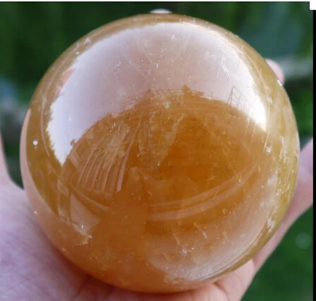 

A 401Natural Citrine Calcite Quartz Crystal Sphere Ball Healing 80MM Stand (0601)