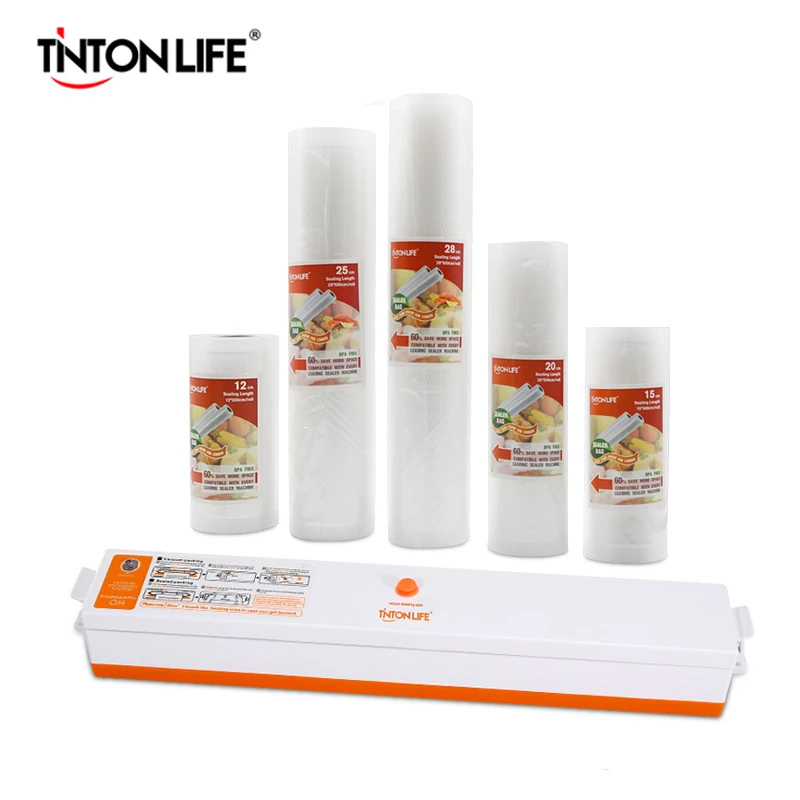 Kopen TINTON LEVEN Vacu uuml;m Voedsel Sealer Met 5 Rolls Vacuum Sealer Bag (12X500 cm, 15X500 cm, 20X500 cm, 25X500 cm, 28X500 cm)