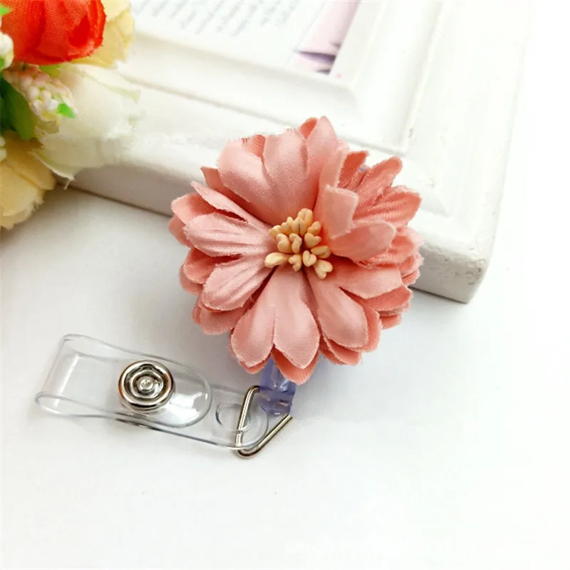 New Arrival 1 Piece Top Quality Artificial Fabric Retractable Nurse Badge Reel Flowers Series Students ID Card Badge Holder