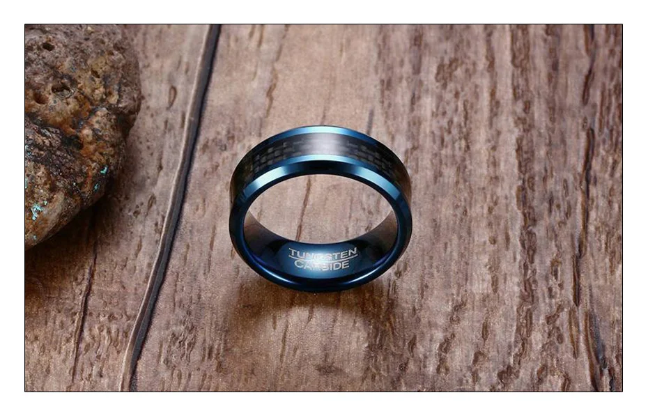 Meaeguet Trendy 8MM Blue Tungsten Wedding Bands For Men With Black Carbon Fiber Tungsten Carbide Ring Jewelry USA Size (2)