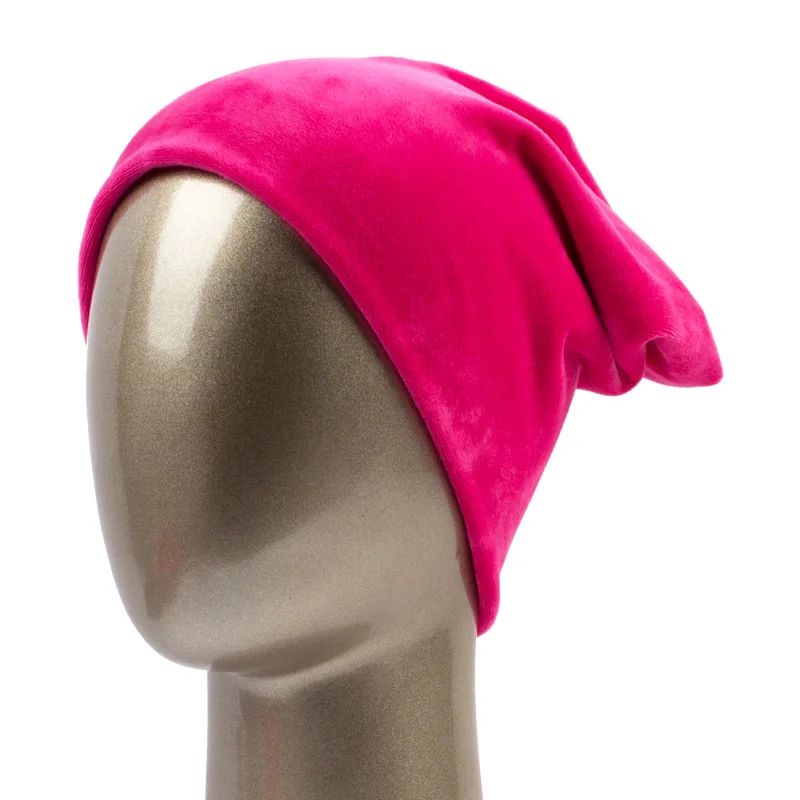 Geebro, Брендовая женская шапка, Skullies Beanies, полиэстер, вязаные шапки, зимние, теплые, вельветовые, шейный шарф и шапочки, шапки для женщин - Цвет: Rose Red