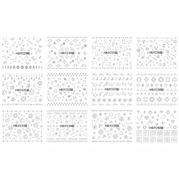 

12 PCS / LOT SELF-ADHESIVE 3D NAIL TATTOOS STICKER WHITE BLACK GOLD SILVER SUN MOON STAR GALAXY CONSTELLATION HBJY229-240