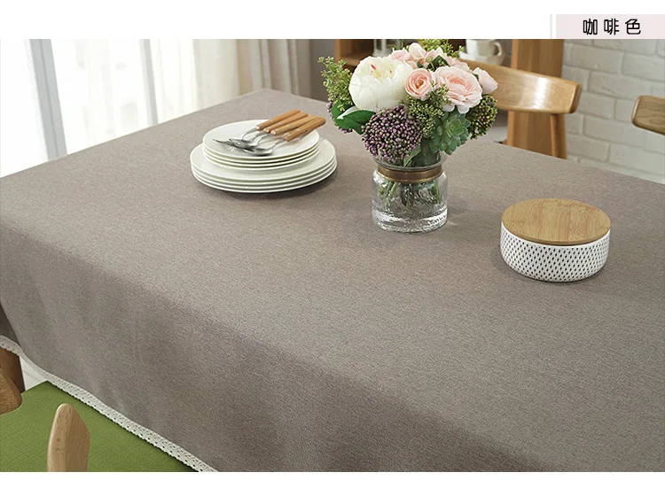 Solid Color Decorative Tablecloth Imitation Linen Lace Table Cloth Dining Table Cover Home Decoration