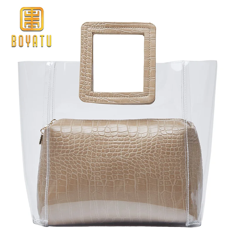 

Fashion Brand Girl Big Capacity PVC Handbag Transparent Shoulder Bag Women Summer Laser Candy Jelly Beach Tote Bag Shopping Bag
