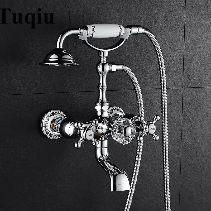 Silver Bathtub Faucet Brass Chrome Wall Mounted Rain Shower Faucet Hand