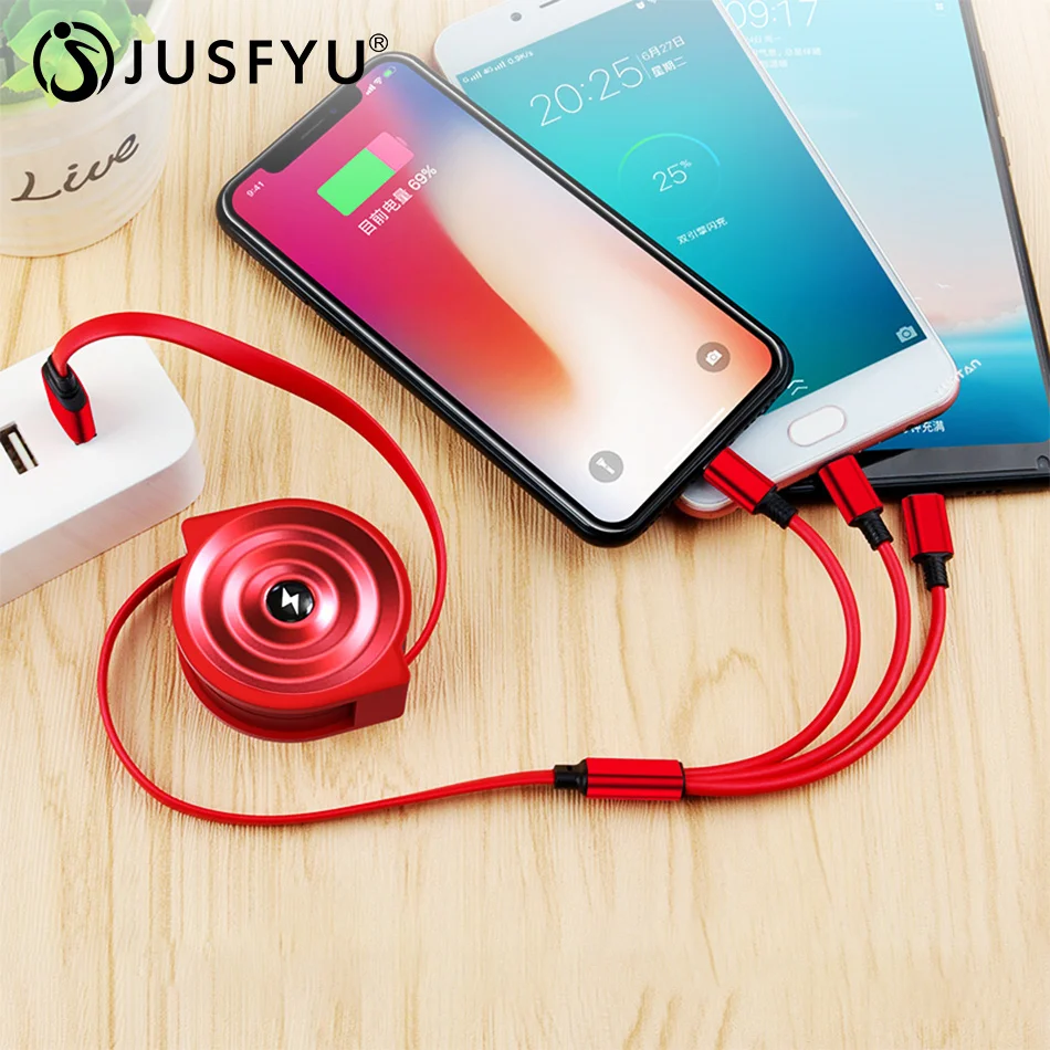

2.5A TPE Micro USB Cable Lighting Type C Phone Fast Charging Cable Cable 3 in 1 For iphone 6 XR Android Phones Retractable Cable