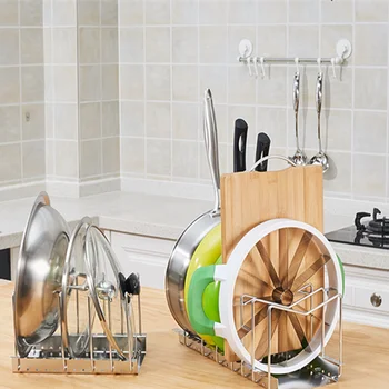 

High quality stainless steel adjustable pot rack chopping block rack cutting board storage pot shelf Kktchen tools accessories