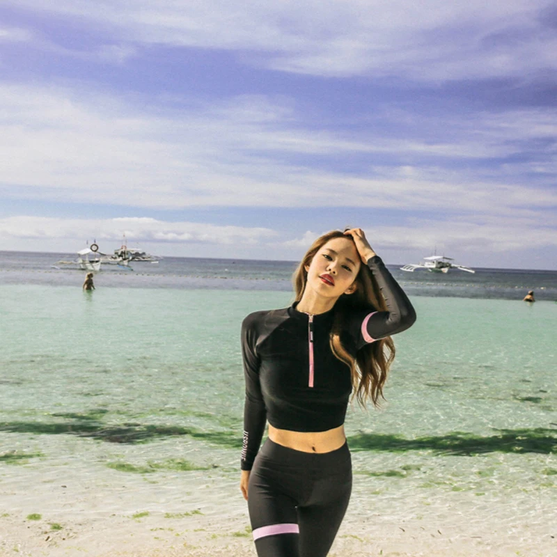 2018 رياضة المرأة ملابس السباحة مثير أسود 4 أجزاء الصيف ملابس السباحة طويلة الأكمام طويلة السراويل بدلة ركوب الأمواج الشاطئ ارتداء Laides Rashguards 2018 رياضة المرأة ملابس السباحة مثير أسود 4 أجزاء الصيف ملابس السباحة طويلة الأكمام طويلة السراويل بدلة ركوب الأمواج الشاطئ ارتداء Laides Rashguards