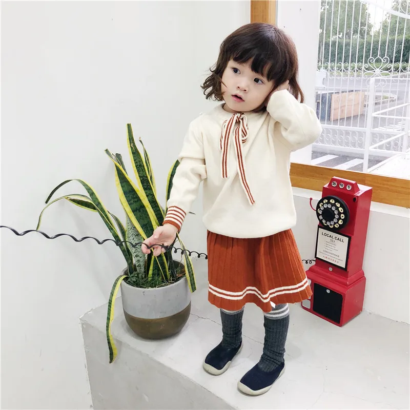 Autumn and Winter New Girls College Skirt Suits Little Kids Wind Wool Rabbit Sweaters Sets Toddler Baby Long Sleeve Clothes