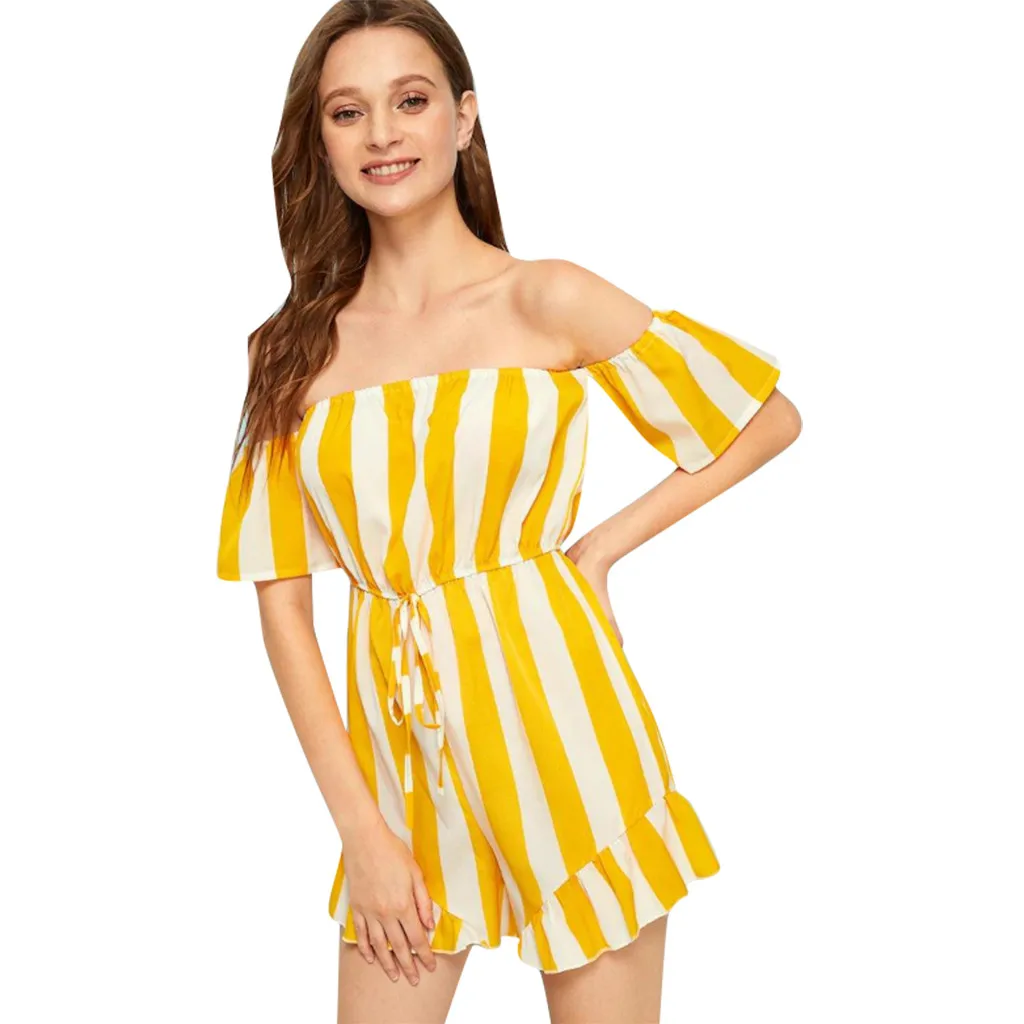 

Summer Jumpsuit Women Short Sleeve Casual Rompers Overalls Sexy Office Lady Striped Shorts Jumpsuits Streetwear YJJ1