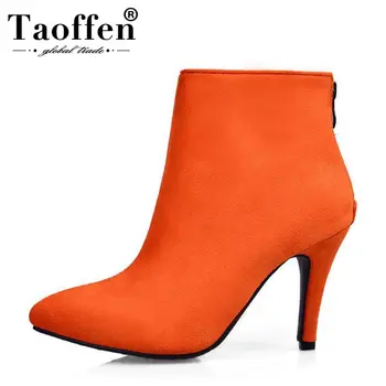 

Taoffen Office Lady High Heel Ankle Boots Women Round Toe Slip On Colid Color Boot Female Daily Work Leisure Footwears 33-43