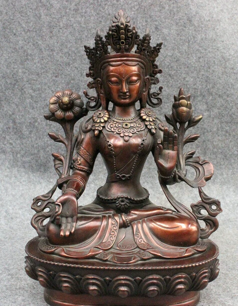 

bi002517 12" Tibet Pure Bronze Temple 7 Eyes White Tara Buddha Kwan-yin Goddess Statue