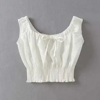 

Elegant Tie Up Front Tank Tops Women Summer Ruched Elastic Crop Top Streetwear Sexy White Camis Cool Girls Tube Tees 2019