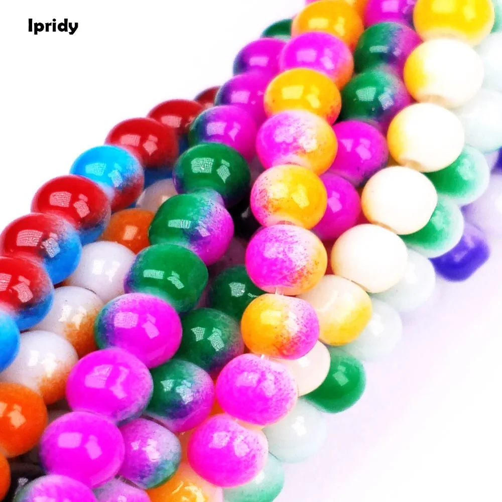 10 Strands Mix Spray Painted Transparent Glass Bead Round 6mm 30/" Jewelry Loose