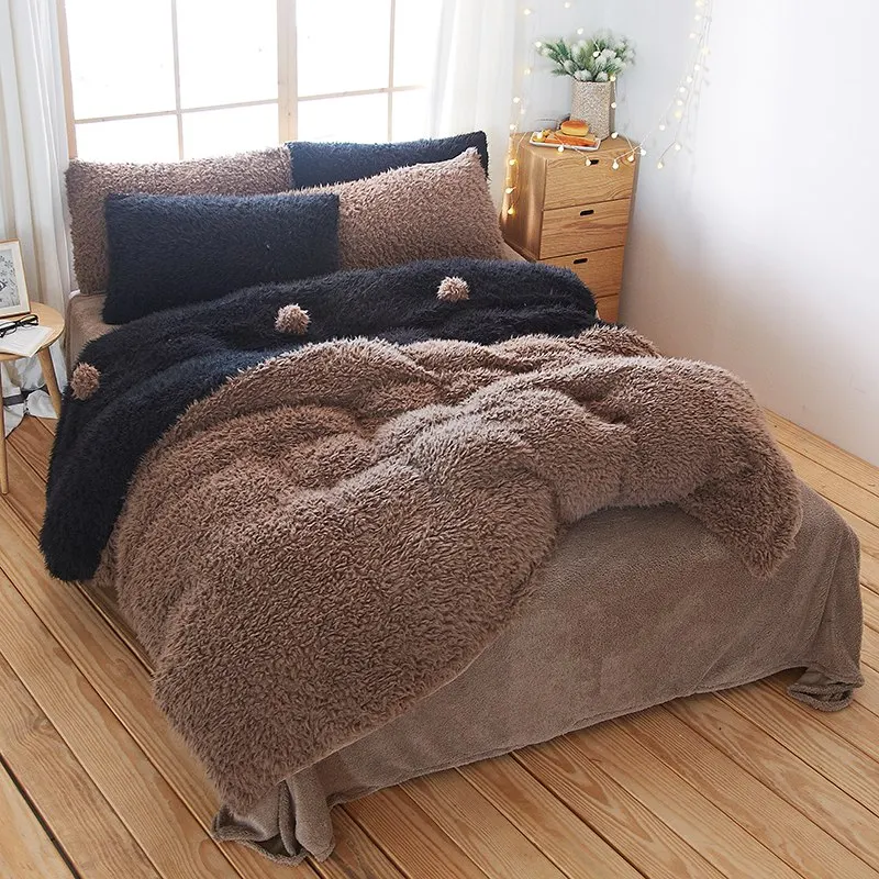 Waliicorners Solid color Queen size Bedding Set brown Fleece Warm Bed sheet Fitted sheet Bed Duvet cover parrure de lit ropa/juego de cama 8 Dasion-18012217177-IQ4A3834