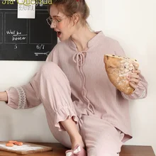 Pijama Mujer, розовая однотонная модная Пижама для женщин, Весенняя Милая женская домашняя одежда с поясом, одежда больших размеров, Pjs Thini