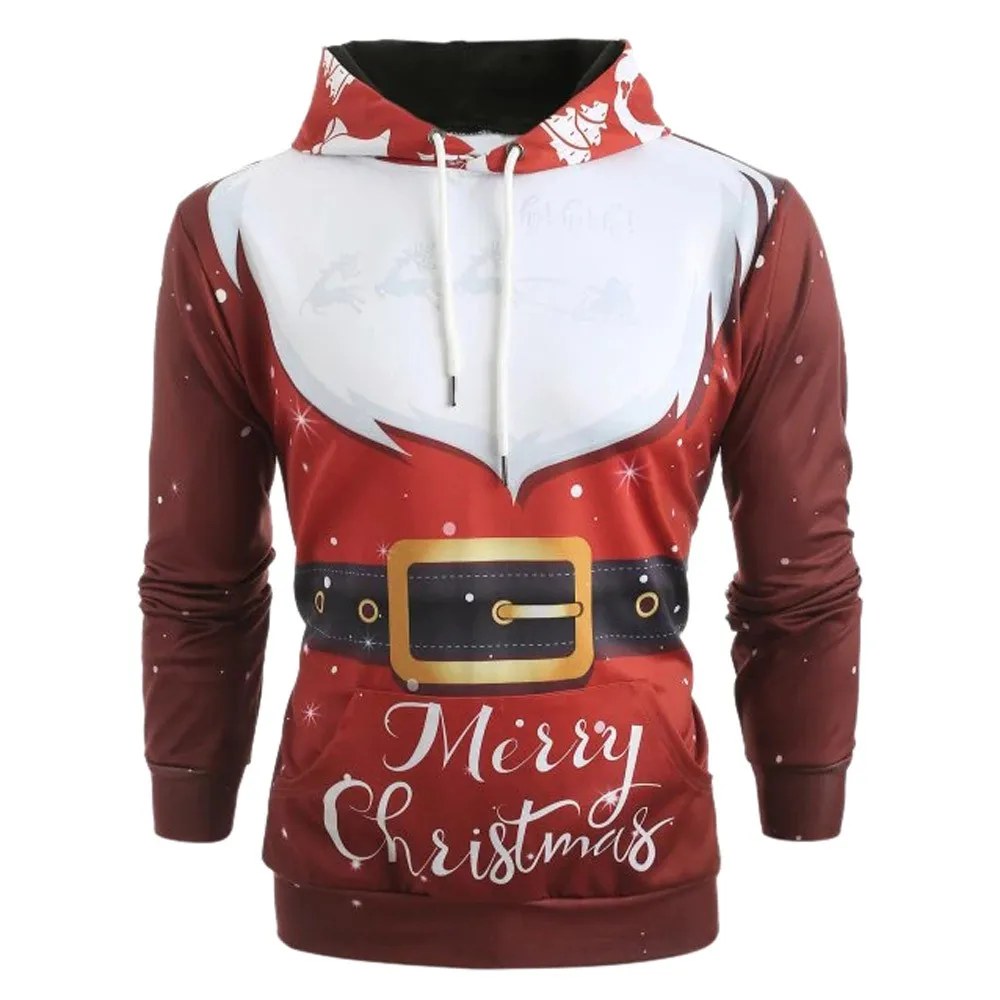 

JAYCOSIN New Men's Christmas Set Pattern 3D Long Sleeve Hoodie Sweatshirt Pullover Holiday Humor Sweatshirt Men's