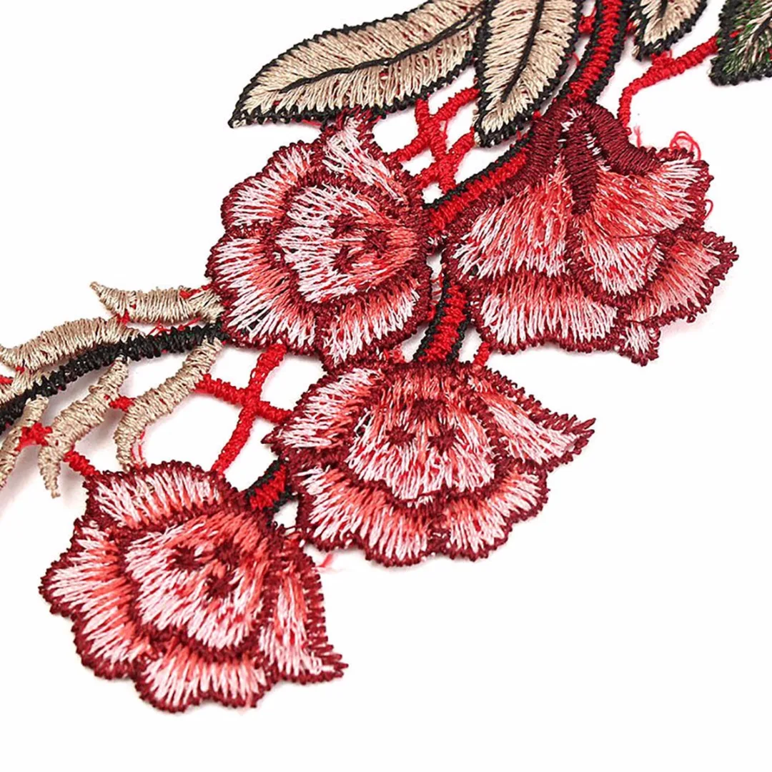DIY 1 Pair Embroidery Rose Flower Patches Sew On Patch Jeans Pants Applique Craft