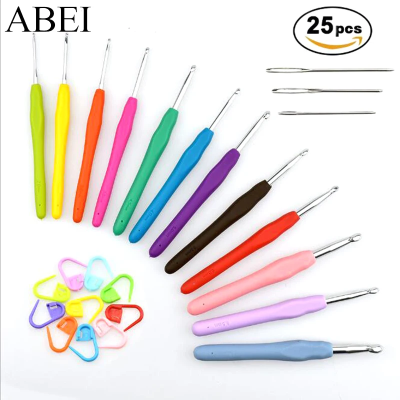 25pcs/set Knitting Tools Sets Silicone Soft Handle Aluminum Crochet ...