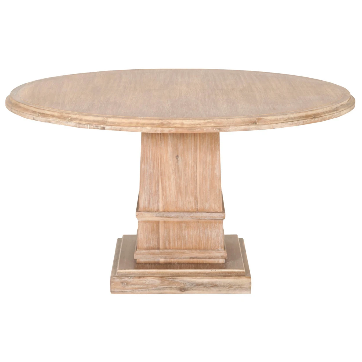 Round Dining Table with Pedestal Base, Stone Wash Brown