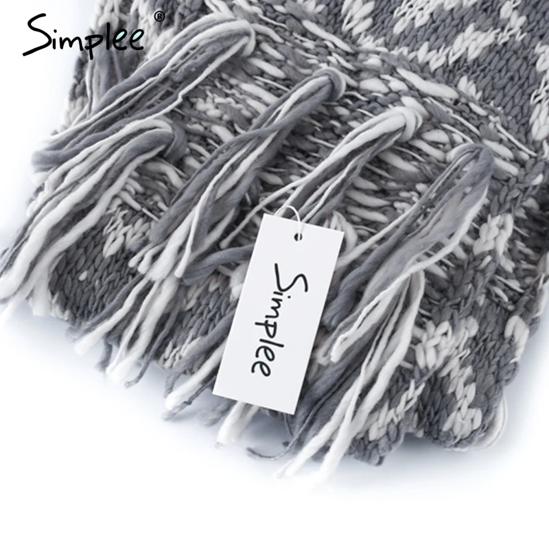 Женский трикотажный шарф Simplee с кисточками, теплый повседневный толстый большой шарф для женщин, модный мягкий элегантный длинный шарф на зиму