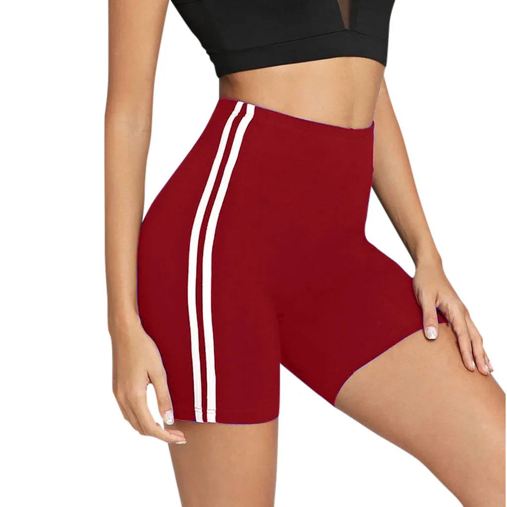 Side Stripe Women's High Waist women biker shorts Fitness Short Black Wine Blue Navy shorts Hips Tight sports shorts