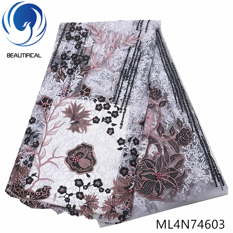 

BEAUTIFICAL african embroidery french lace latest design tulle mesh lace beads nigerian lace french ML4N746