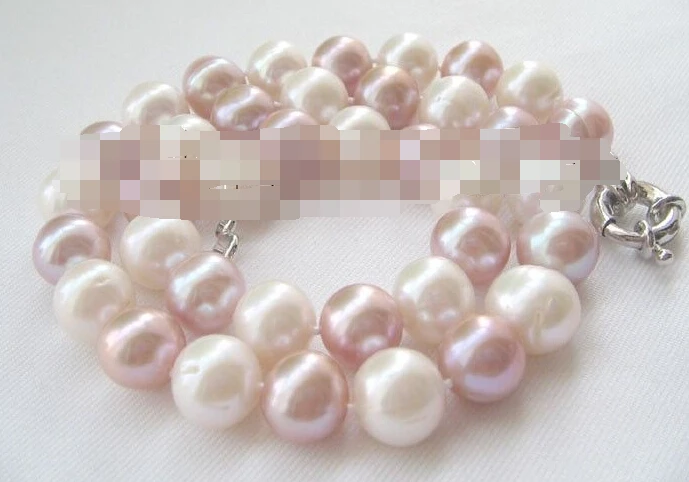 

FREE SHIPPING>>>@@ > 0703 white purple round freshwater pearl necklace