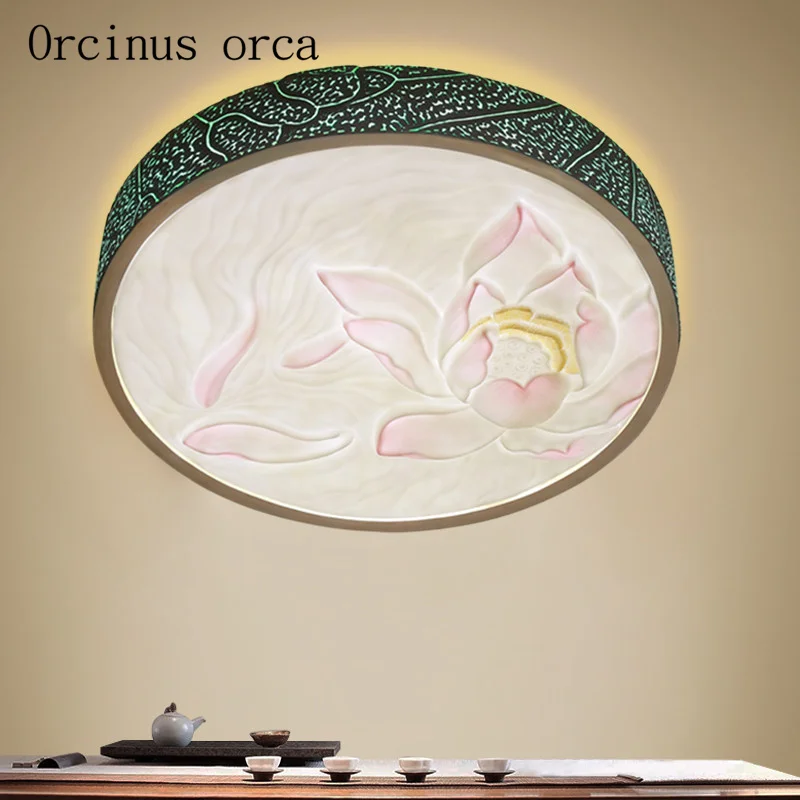 

European pastoral style glass ceiling lamp Bedroom terrace dining room French engraving resin ceiling lamp free shipping