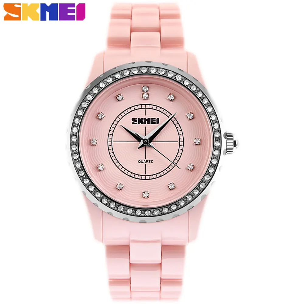 Prix pour SKMEI 2017 populaire marque montres femmes mode casual quartz montre Artificielle céramique rose blanc cas bracelet bande cadeau horloge Prix pour SKMEI 2017 populaire marque montres femmes mode casual quartz montre Artificielle céramique rose blanc cas bracelet bande cadeau horloge