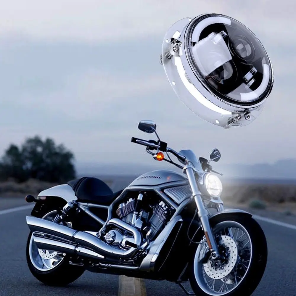

7" Motorcycle Projector Daymaker Headlight White DRL +Yellow Turn Signal+ Mounting Ring Fit Harley Touring