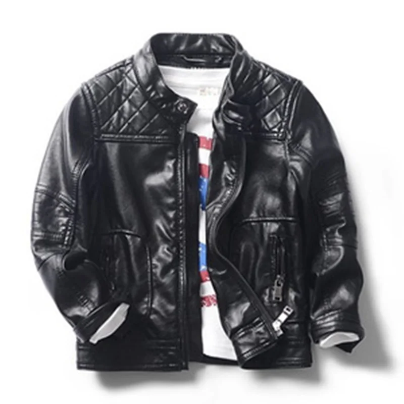 Fashion Boys Leather Jackets Black Children Quality Jacket Autumn And Winter Outwear 2 7 Years