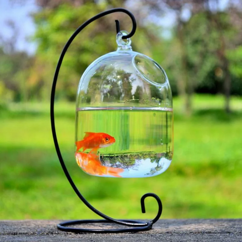 Мини стеклянные рыбные резервуары 15 см Высота подвесное стекло аквариума для рыб аквариум в виде чаши Цветочная ваза для цветов 23 см высота