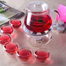 1х китайский кофейный чайный сервиз Кунг-фу-485 мл термостойкий стеклянный цветочный чайник+ круглая грелка+ 6 двухслойных чашек